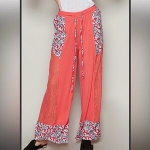 POL Coral Floral Wide Leg Pants